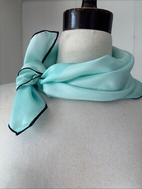 Light Aqua Neck Scarf with Black Trim silk scarf